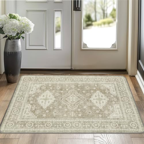 BEIMO 2x3 Rugs for Entryway, 2x3 Area Rugs Non Slip for Bedroom ，Machine Washable Ultra-Thin Print Boho Vintage Aesthetic Carpet, Low Pile Mat with Non Slip Rubber Backing, Distressed Gray
