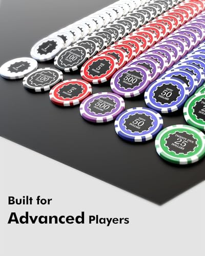Poker Chips with Denominations, 300-pcs 11.5g Weighted Numbered Casino Chips Set, 5 Dice, 2 Decks with Compact Aluminum Case for Texas Hold'em, Blackjack, Age 8 and Plus