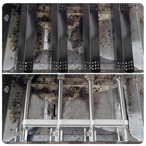 AJinTeby 15" Grill Heat Plates and 14 7/8" Pipe Burners for Charbroil 463411512, 463411712, Kenmore 122.16134, 122.16134110, Nexgrill 720-0670A 720-0783 and Tera Gear Model Grills