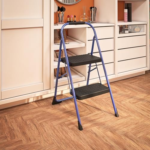 COSCO 11308PBL1E Two Three Big Folding Step Stool, Gray & Pyrex Simply Store 18-Pc Glass Food Storage Containers Set, Round & Rectangle Glass Storage Containers with Lid, Fridge and Freezer Safe