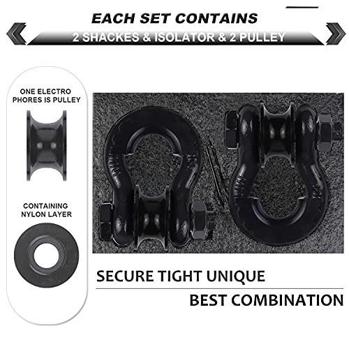 AMBULL Upgraded Snatch Block, 3/4" D Ring Shackle (2 Pack) 22,000lb Break Strength with Towing Pulley, Heavy Duty Offroad Recovery Accessory for Truck, Tractor, ATV & UTV - Black