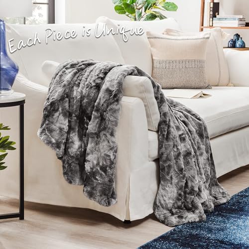 Chanasya Premium Wolf Faux Fur Throw Blanket - Soft, Fuzzy Sherpa & Minky Throw Blanket - for Bed or Couch - 92" x 85” (Queen Size) - White