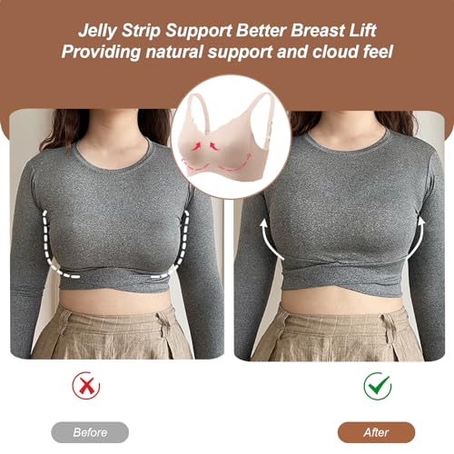 OEAK Womens Comfortable Bra Wireless Bra Push Up Bralettes Soft Seamless Brassiere with Support V Neck Scalloped Everyday Bra Black S