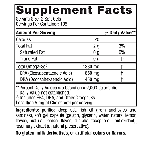 Nordic Naturals Ultimate Omega, Lemon Flavor - 210 Soft Gels - 1280 mg Omega-3 - High-Potency Omega-3 Fish Oil with EPA & DHA - Promotes Brain & Heart Health - Non-GMO - 105 Servings