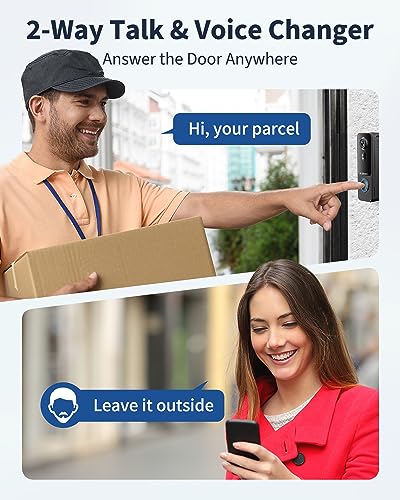 Doorbell Camera Wireless No Subscription - Local & Cloud Storage, Smart Video Doorbell with Chime, 2.4G WiFi Door Bell Ringer Battery Powered, 1080p HD, 2-Way Audio, Human Detection, Night Vision