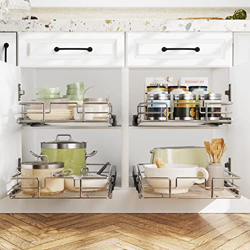 LOVMOR 2 Tier 31½"W x 21½"D, Individual Pull Organizer Kitchen Cabinet Storage Sliding Shelves