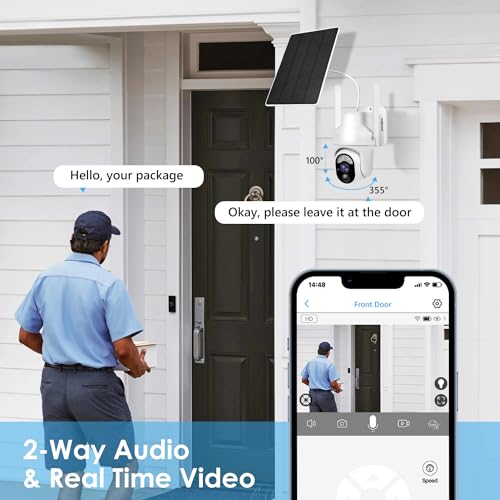 Cameras for Home Security, 360° PTZ Solar Camera Outdoor Wireless with Motion Detection, 2K Color Night Vision, 2-Way Talk, Spotlight/Siren, Waterproof, Cloud/SD Storage Battery Powered WiFi Camera