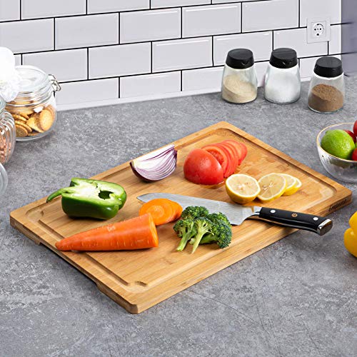 Extra Large Cutting Board, 16" Bamboo Cutting Boards for Kitchen with Juice Groove and Handles Kitchen Chopping Board for Meat Cheese board Heavy Duty Serving Tray, L, Empune