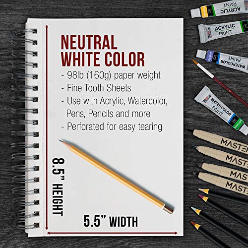 U.S. Art Supply 5.5" x 8.5" Mixed Media Paper Pad Sketchbook, 2 Pack, 60 Sheets, 98 lb (160gsm) - Spiral-Bound, Perforated, Acid-Free - Artist Sketching, Drawing, Painting Watercolor, Acrylic, Wet Dry