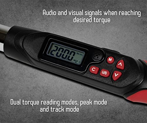 Tapha Tools 3/8 inch Digital Torque Wrench 5-99.5 ft-lbs (6.8-135 N-m) Torque Range ±2% Accuracy, LED and Buzzer Notification, Preset Memory, ISO 6789 Tested and Calibrated
