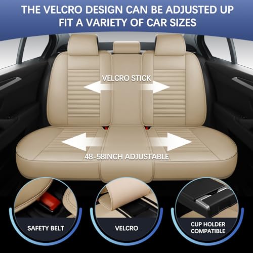 GEEYONTEK Car Seat Covers Front Set, Leather Seat Covers Front and Rear 2pcs Seats with Headrest Pillow, Airbag Compatible, Universal Seat Protectors Suitable for Most SUV Trucks Pick-up（Beige）