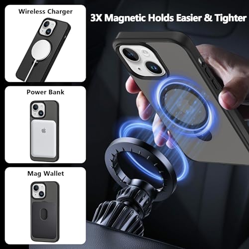 S. Tedazo Magnetic Stand Case for iPhone 15 (6.1 inch) with 360° Rotatable Invisible Ring, Compatible with Magsafe, Shockproof, Non-Yellowing, Slim Translucent Case for iPhone 15-Black