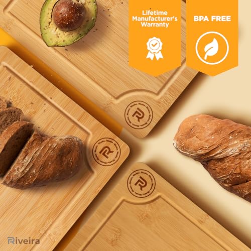 Riveira Bamboo Cutting Boards For Kitchen – Versatile and Durable: Set Of 3 Pcs Rectangular Wooden Cutting Board – Wooden Cutting Boards For Kitchen – Complete Wooden Cutting Boards For Kitchen