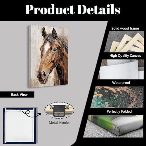QIXIANG Horse Picture Wall Art Large Brown Horse Canvas Painting Prints Farmhouse Artwork for Living Room Office Bedroom Framed (12.00" x 18.00", Brown Horse)