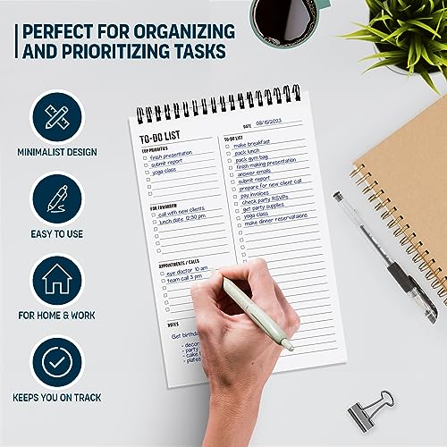 To Do List Notepad 8.5x11" - Has Multiple Functional Sections - Large Size, 52 Sheets - Spiral Daily Planner Notebook - Task Checklist Organizer Agenda Pad for Work, Note and Todo Organization