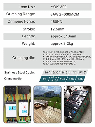 AMZCNC 16 Ton Hydraulic Wire Professional Hydraulic Battery Cable Lug Crimping Tool Set, Crimps 8 AWG to 600 MCM, Cable Crimping Tool with 13 Pairs of Dies