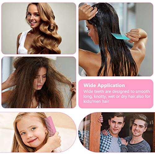 Large Hair Detangling Comb Wide Tooth Comb for Curly Hair Wet Dry Hair, No Handle Detangler Comb Styling Shampoo Comb (Cyan, Pink)