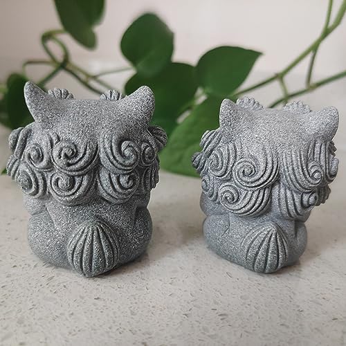 livelyfish Fish Tank Fu Foo Dogs Statues Decorations A Pair of Asian Japanese Sandstone Lion Figures Sculpture for 10 Gallon Tanks Aquarium, Garden Bonsai Decor Gifts,E (L)