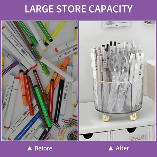 gianotter 360 Degree Rotating Desk Organizer, Pen Holder for Desk, Acrylic Pen Organizer with 6 Slots, Can be Used for Classroom Organization, Art Supply Storage (Clear)