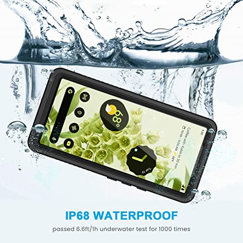 Lanhiem for Google Pixel 6 Case, IP68 Waterproof Dustproof with Built-in Screen Protector, Heavy Duty Full Body Protective Phone Case for Pixel 6, Black/Clear