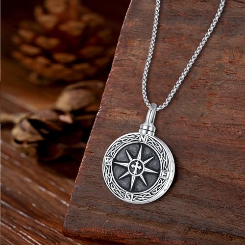 DRINSPER Compass Necklace for Men Women 925 Sterling Silver Celtic Compass Pendant Birthday Gifts for Her Him Celtic Knot Jewelry Christmas Gift for Men Birthday Gift