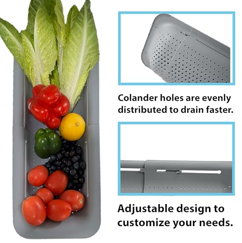 Over the Sink Colander Extendable Basket Strainer to Wash Fruits and Vegetables Food Strainer to Drain Pasta or Dish rack to Dishes-Kitchen Essentials strainers and colanders