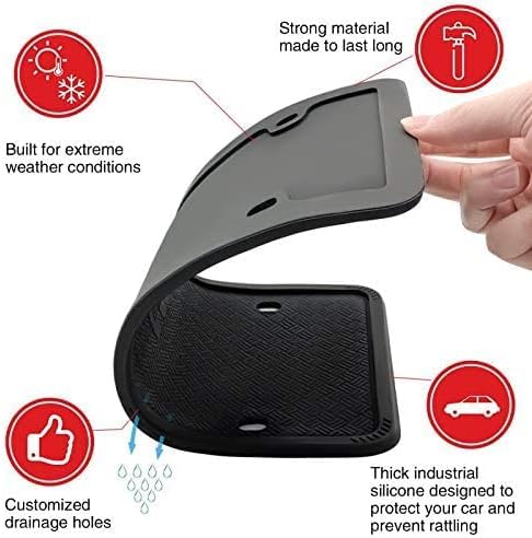XCLPF Silicone Black License Plate Frame Covers 1 Pack- Front and Back Car Plate Bracket Holders. Rust-Proof, Rattle-Proof, Weather-Proof (Black)
