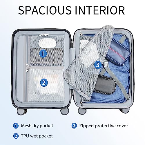 KROSER Hardside Expandable Carry On Luggage with Spinner Wheels & Built-in TSA Lock, Durable Suitcase Rolling Luggage with USB Port, Carry-On 20-Inch Steel Grey