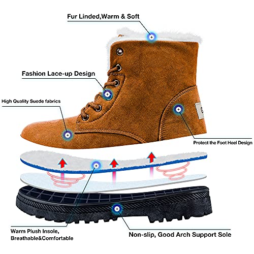 HARENCE Winter Snow Boots for Women Comfortable Outdoor Anti-Slip Ankle Boots Suede Warm Fur Lined Booties Lace Up Platform Boots