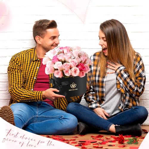 Outus 2 Pcs Heart Shaped Flower Boxes Graduation Gift Box Double Layers Rotating Floral Box with Lid for Gift Flower Arrangement Packaging Graduation Birthday, 9 x 8 x 6.5 Inch(Black, Pink)