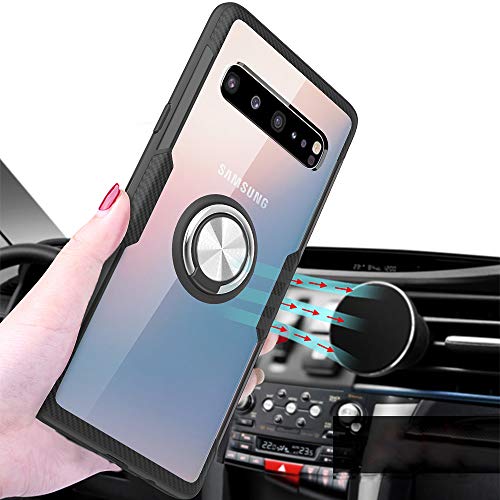 Phone Case for Samsung Galaxy S10 with Tempered Glass Screen Protector Clear Cover and Magnetic Rubber Stand Ring Holder Slim Hard Cell Accessories Glaxay S 10 Edge Gaxaly 10S GS10 X10 Cases Men Blue