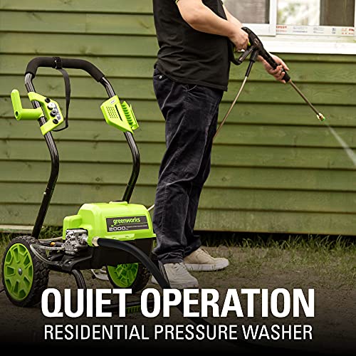 Greenworks 2000 Max PSI @ 1.1 GPM (13 Amp) Electric Pressure Washer (Black Frame) PWMA Certified, Green