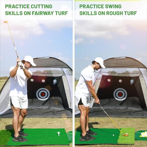 MyVoice Golf Hitting Mat - Pro 5x4ft | Premium Indoor/Outdoor Training Mat for Chipping, Swing, Driving | 2 Grass Turf Options, Thickened Design (21/45mm) | High-Elastic, Non-Slip Base