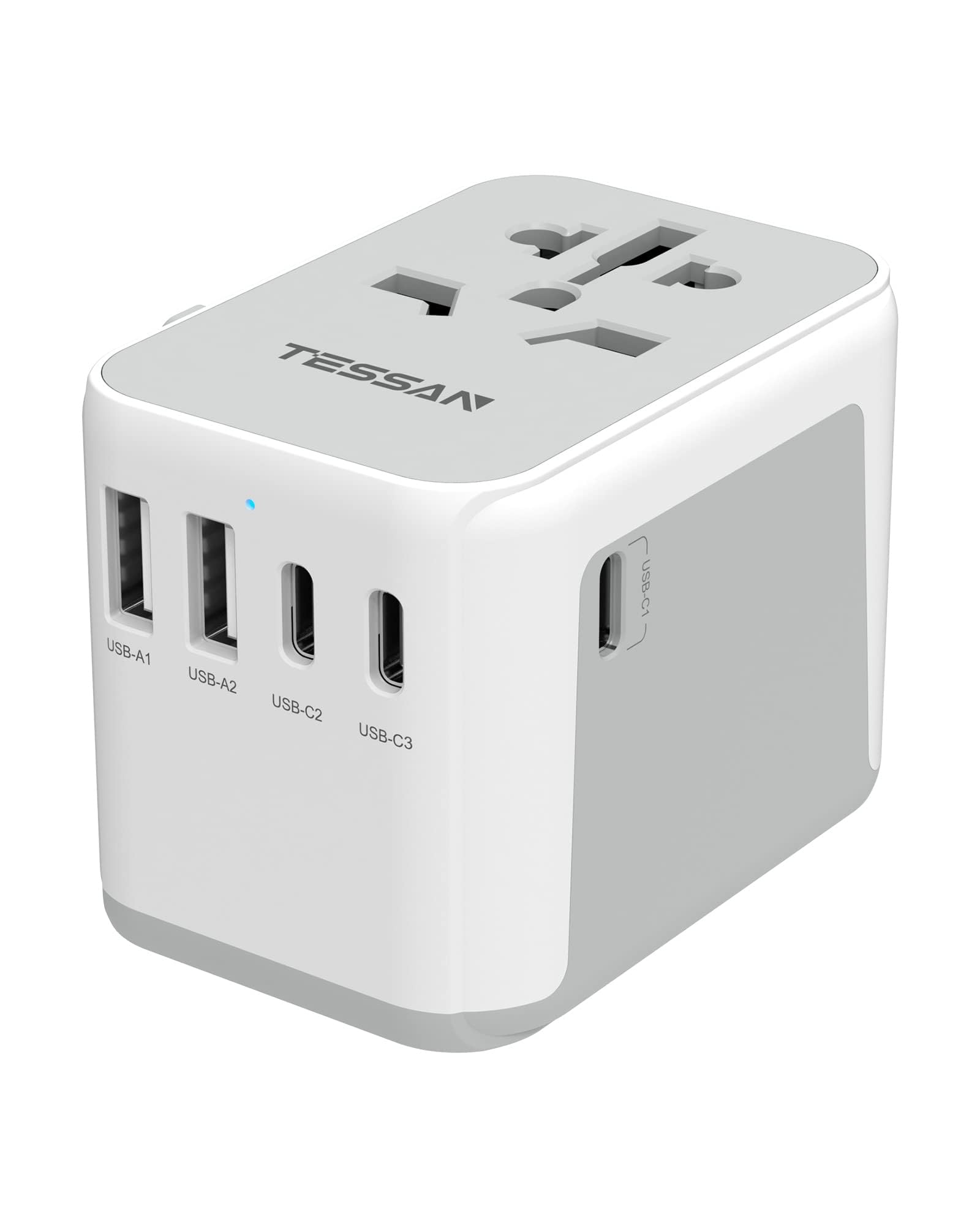 TESSAN Universal Travel Adapter, International Power Adapter 5.6A 3 USB C 2 USB A Ports, Plug Adaptor Travel Worldwide, Travel Charger Outlet Converter for Europe UK EU AUS (Type C/G/A/I)