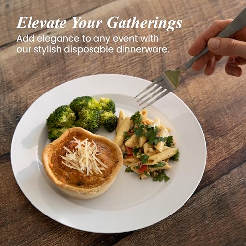 Pack of 60 White Plastic Plates - Aya's Heavy Duty Disposable Set of 30 Dinner and 30 Salad Plates - Durable Round Plastic Dinnerware Set for Parties and Events