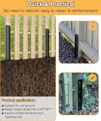 Mokeyder Fence Post Anchor Kit, Heavy Duty Metal Steel Fence Post Repair Kit, Fence Post Anchor Stakes Ground Spike for Repairing Tilted/Broken Wood Fence Post, Metal-Plate Style, 1 Pack
