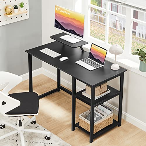 GreenForest Computer Desk with Monitor Stand,39 inch Small Desk with Reversible Storage Shelves,Gaming Desk for Small Spaces Home Office Writing Desk Study Table,Black