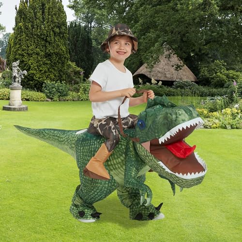 One Casa Inflatable Costume Dinosaur Riding T Rex Air Blow up Funny Party Halloween Costume for Kids (2-3Yrs)