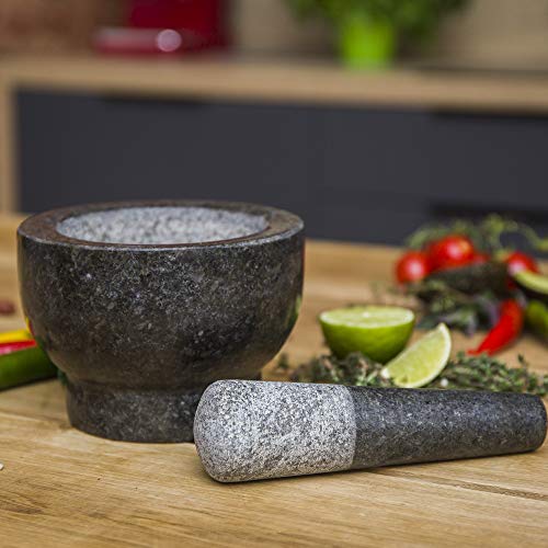 ChefSofi Mortar and Pestle Set - Black Polished Exterior - 1.5 Cup Capacity