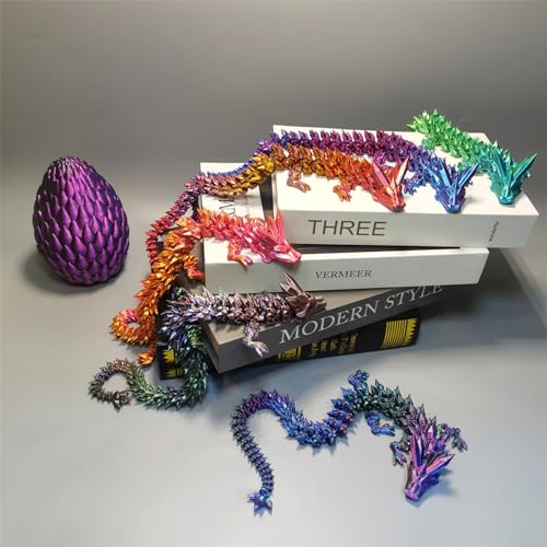 Qxbuhe 12inch 3D Printed Dragon Egg,Mystery Crystal Dragon Fidget Toys,Articulated Dragon,Home Desk Decor Easter Surprise Dinosaur Eggs,Adults Fidget Toys for Autism/ADHD (Black Red)