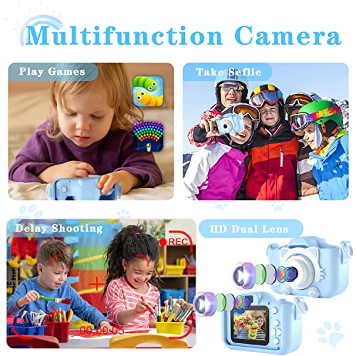 CIMELR Kids Camera Toys for 3 4 5 6 7 8 9 10 11 12 Years Old Boys/Girls, Kids Digital Camera for Toddler with Video, Birthday Festival for Kids, Selfie Camera for Kids, 32GB TF Card