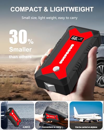 SUCFOCUS Jump Starter, 2500A Battery Jumper Starter Portable (for 7.0L Gas or 5.5L Diesel Engine), Car Battery Jump Starter, Jump Box, Jump Start Battery Pack with Jumper Cable, LED Light/USB QC3.0