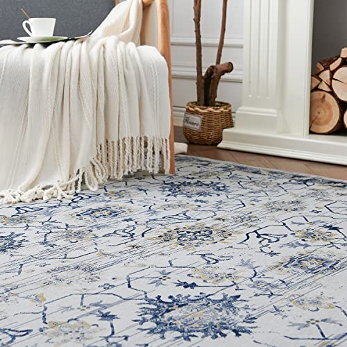 jinchan Area Rug 2x3 Vintage Accent Rug Entryway Washable Rug Kitchen Light Blue Floral Print Rug Doormat Foldable Thin Rug Boho Non Slip Soft Bath Mat Bedroom Living Room Dining Room