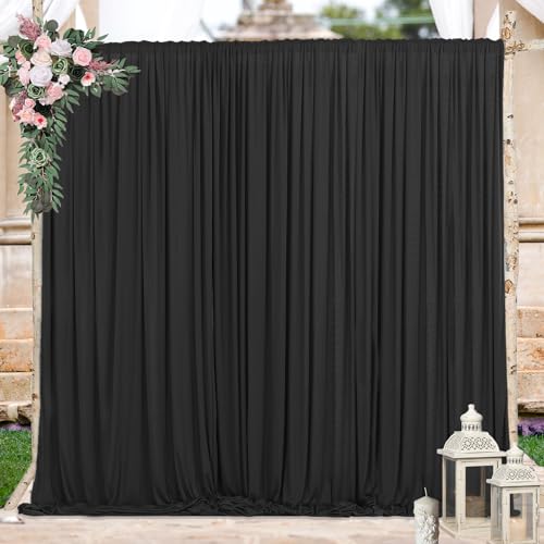 10x10ft Wrinkle Free Black Backdrop Curtain for Parties Soft Fabric Drapes Wedding Black Curtain Backdrop for Birthday Party Decorations Background for Photography 5x10ft, 2 Panels