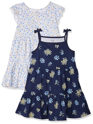 Gerber Baby Girls' 2-Pack Short Sleeve Cotton Dresses, Blue Floral