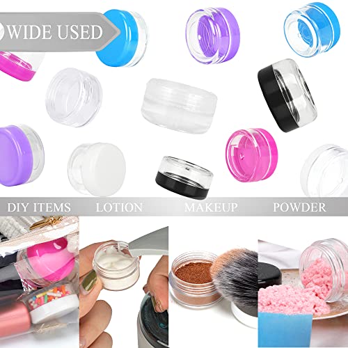 25PCS 5 Gram Sample Containers, 5ml Empty Jars with Lids, Small Cosmetic Containers, Mini Sample Jars with 2PCS Mini Spatulas for Make Up, Oils, Lotion, Powder, Paint, Jewelry, Lip Balms(Black Lid)