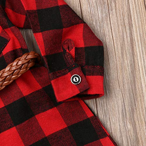 Kayotuas Toddler Kids Baby Girl Plaid Dress Smocked Ruffle Long Sleeve Botton Down Shirts Dresses Infant Christmas Outfits (Red Plaid Santa Embroidery, 4-5 Years)