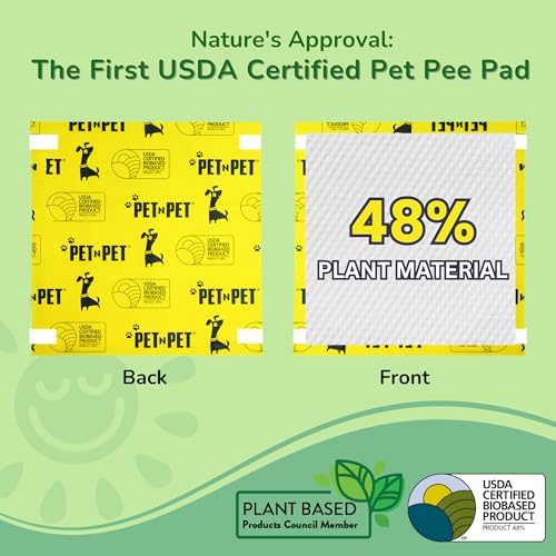 Pet N Pet Pee Pads for Dogs, 50 Counts Puppy Pads, 48% USDA Certified Plant Based Puppy Pee Pads, Unscented Dog Pad, Leak-Proof Training Pads for Dogs, Absorbent Dog Training Pads, Dog Pee Pads