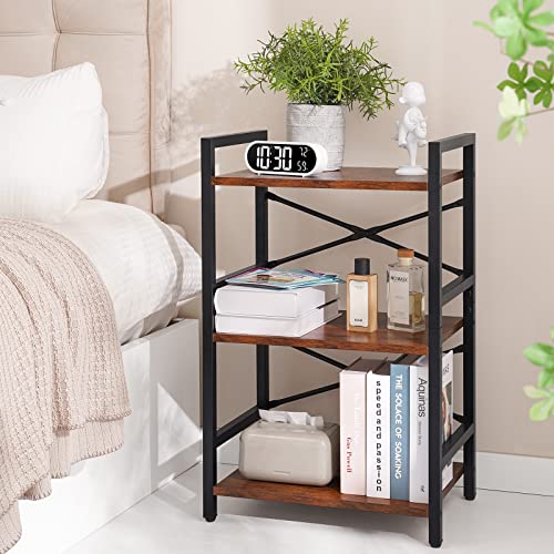 Yoobure Bookshelf Small Book Shelf, Solid Industrial 3 Tier Shelf Bookcase, Short Book Case for Bedroom, Living Room, Office Home, Small Spaces, Berry Brown