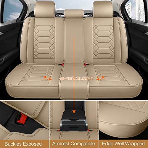 HAIYAOTIMES Leather Car Seat Covers Front Set, Waterproof Faux Leather Seat Covers for Cars, Non-Slip Car Interior Covers Universal Fit for Most Cars Sedans Trucks SUVs, Beige